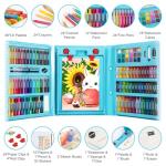 VigorFun Art Supplies, 240-Piece Drawing Art Kit, Gifts Art Set Case with Double Sided Trifold Easel, Includes Oil Pastels, Crayons, Colored Pencils, Watercolor Cakes, Sketch Pad (Blue)