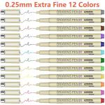 Muchcute Micro Fineliner Drawing Art Pens: 20 Set (12 Colors & 8 Black) Extra Fine Line Waterproof Ink Artist Supplies Archival Inking Ultra Thin Markers Sketch Sketching Watercolor Zentangle Stuff