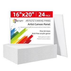 Simetufy 16 x 20 inch 24 Pack Large Flat Canvas Boards, Painting Canvas Panels- Gesso Primed Acid-Free 100% Cotton for Acrylics Oil Watercolor Tempera Paints