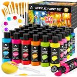 52 Pcs Acrylic Paint Set - 36 Colors (2oz/60ml) with Brushes, Knives & Palette - Rich Pigments Gifts for Adults, Artists & Beginners - Painting on Canvas, Ceramic, Rock, Wood