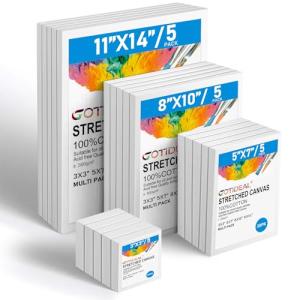 Gotideal Canvas for Painting, 20 Pcs Multi Pack Stretched Paint Canvas, Blank Painting Canvases for Acrylic,Oil,Art Supplies for Artists,Adults 3x3,5x7,8x10,11x14 5pcs of Each