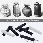 Dlicoda 24 Pcs Compressed Charcoal Sticks with Soft, Medium, Hard and White Charcoal, Square Charcoal Stick Kit for Drawing, Sketching and Shading (12 Black and 12 White)