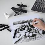 Dlicoda 24 Pcs Compressed Charcoal Sticks with Soft, Medium, Hard and White Charcoal, Square Charcoal Stick Kit for Drawing, Sketching and Shading (12 Black and 12 White)