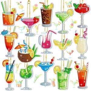 Thinkday 15 Pcs Summer Diamond Painting Keychains Kits Cocktail Tropical Drink 5d Diamond Art Keychain Summer Hanging Ornaments for Adult Beginner DIY Craft Purse Backpack Handbag Family Decor
