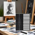 Dlicoda 24 Pcs Compressed Charcoal Sticks with Soft, Medium, Hard and White Charcoal, Square Charcoal Stick Kit for Drawing, Sketching and Shading (12 Black and 12 White)