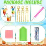 Thinkday 15 Pcs Summer Diamond Painting Keychains Kits Cocktail Tropical Drink 5d Diamond Art Keychain Summer Hanging Ornaments for Adult Beginner DIY Craft Purse Backpack Handbag Family Decor