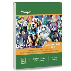 Tlenpo Watercolor Paper Pad, 8.5 x11 in, 30 Sheets Artist Painting Drawing Paper Book, Art Supplies for Adults Kids, 140lb/300gsm, Glue Bound Watercolor Sketchbook for Watercolors, Art Painting