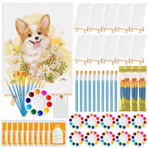 100-Pack 8x10 Inch Canvas Boards for Painting – Complete Art Kit with 50 Brushes, 20 Art Aprons & Paint Trays – Includes Mini Easel for Adults Beginners & Party Art Projects Home Deco