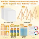 100-Pack 8x10 Inch Canvas Boards for Painting – Complete Art Kit with 50 Brushes, 20 Art Aprons & Paint Trays – Includes Mini Easel for Adults Beginners & Party Art Projects Home Deco