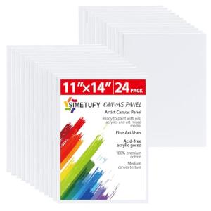 Simetufy 24 Pack Flat Canvas Boards for Painting 11x14 Inch Blank Canvas Panels, Gesso Primed Acid-Free 100% Cotton for Acrylics Oil Watercolor Tempera Paint
