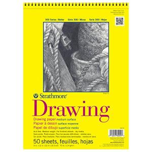 Strathmore 300 Series Drawing Paper Pad, Top Wire Bound, 9x12 inches, 50 Sheets (70lb/114g) - Artist Paper for Adults and Students - Charcoal, Colored Pencil, Ink, Pastel, Marker
