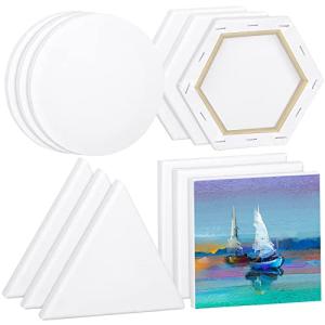 Aodaer 12 Pieces Stretched Canvas for Painting 6 Inch Blank Canvas Panels Triangle Square Hexagon Round Shape Canvases Boards Art Supplies for Acrylic Pouring Oil Painting