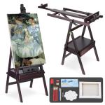 YOKUGO H Frame Artist Easels for Painting, Large Beech Wood Painting Easel with Storage Drawer Floor Standing Easel Stand for Adults, Foldable & Adjustable Studio Canvas Art Stand, Walnut