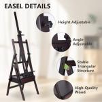 YOKUGO H Frame Artist Easels for Painting, Large Beech Wood Painting Easel with Storage Drawer Floor Standing Easel Stand for Adults, Foldable & Adjustable Studio Canvas Art Stand, Walnut