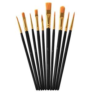 10 Pack Nylon Hair Paint Brushes Set for Acrylic, Watercolor and Oil Painting - Black Craft Brushes