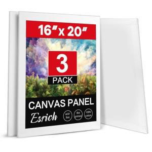 ESRICH Canvases for Painting 16x20 Inch, 3 Pack Flat Canvas Boards for Painting Cotton Primed Acid Free Large Blank Canvas Panels for Oil Paint, Watercolor, Acrylic Paint, Gouache and Tempera.