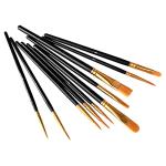 10 Pack Nylon Hair Paint Brushes Set for Acrylic, Watercolor and Oil Painting - Black Craft Brushes