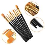 10 Pack Nylon Hair Paint Brushes Set for Acrylic, Watercolor and Oil Painting - Black Craft Brushes