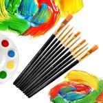 10 Pack Nylon Hair Paint Brushes Set for Acrylic, Watercolor and Oil Painting - Black Craft Brushes