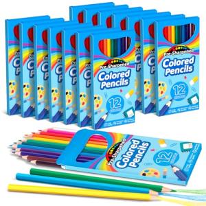 V-Opitos 168 Count Colored Pencils for Kids, 14 Pack Bulk Colored Pencils in 12 Colors, Pre-sharpened Coloring Pencils, Ideal School Supplies & Classroom Prizes, Kids Party Favor