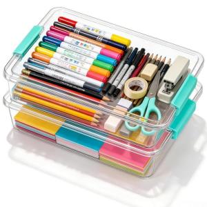 FAMOVELL 6 Qt Clear Plastic Storage Bins Containers with Lids, Arts Crafts Organizers and Storage, Stackable Containers for A4 Paper File Scrapbook Documents for Home Office and School Supplies 2 Pack