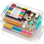 FAMOVELL 6 Qt Clear Plastic Storage Bins Containers with Lids, Arts Crafts Organizers and Storage, Stackable Containers for A4 Paper File Scrapbook Documents for Home Office and School Supplies 2 Pack