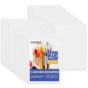 FUMILE Canvas Boards for Painting 8x10, 26 Pack Canvases Primed Acid Free Blank Canvas Panels for Classroom and Parties