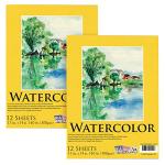 U.S. Art Supply 11" x 14" Premium Heavyweight Watercolor Paper Pad, Pack of 2 (12 Sheets Each), 140lb (300gsm) - Cold Pressed, Acid-Free, Wet, Water Color Paper - for Artists, Students