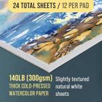U.S. Art Supply 11" x 14" Premium Heavyweight Watercolor Paper Pad, Pack of 2 (12 Sheets Each), 140lb (300gsm) - Cold Pressed, Acid-Free, Wet, Water Color Paper - for Artists, Students