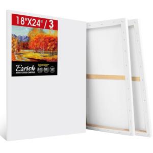 ESRICH Stretched Canvas for Painting 18x24 Inch, 3Pack Large Canvas for Painting, Triple Primed Acid-Free Cotton Blank Canvases for Oil, Acrylic, Watercolor & Gouache for Paint Parties, Art Classes