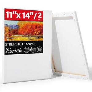 ESRICH Stretched Canvas for Painting 11x14 Inch, 2 Pack Blank Canvas -5/8 in Profile Primed White Canvases for Painting for Oil & Acrylic Paint.