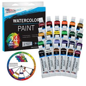 U.S. Art Supply 24-Color Water Colors Paint Set, 12ml Professional Watercolor Tubes, Vibrant Pigments - Water Colors Paint Adult Set for Artists