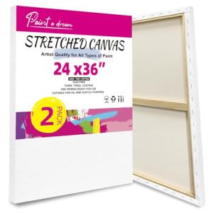 Stretched Canvas for Painting, 2Pack 24X36 Large Canvas for Painting, 12Oz Triple Primed 2/3" Profile Cotton Professional Artist Quality Blank Canvas Frame, Art Canvas for Oil,Acrylic Paint,Gouache