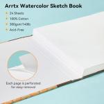 Arrtx Square Watercolor Paper Sketchbook, 7.09x7.09'', 140 LB, 300 GSM, 100% Cotton Paper, Cold Press, 24 Sheets, Hardcover Watercolor Journal for Use As Travel Notebook for Artists Adults Students