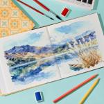 Arrtx Square Watercolor Paper Sketchbook, 7.09x7.09'', 140 LB, 300 GSM, 100% Cotton Paper, Cold Press, 24 Sheets, Hardcover Watercolor Journal for Use As Travel Notebook for Artists Adults Students