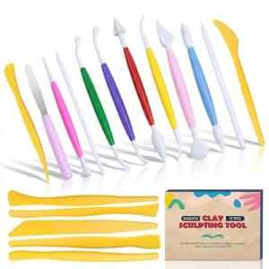 DUGATO Clay Modeling Tools, 17pcs Plastic Ceramic Pottery Tool Set, Double-Head Design, Assorted Colors, for Shaping and Sculpting, Cake Decorating Supplies Kit for Beginners DIY Craft
