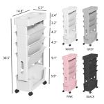 yeavs 5-Tier Mobile Bookshelf, Rolling Bookcase Book Storage Rack, Movable File Folder Organizer Cart with Wheels for Home Study Office Living Room Classroom, White