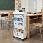 yeavs 5-Tier Mobile Bookshelf, Rolling Bookcase Book Storage Rack, Movable File Folder Organizer Cart with Wheels for Home Study Office Living Room Classroom, White