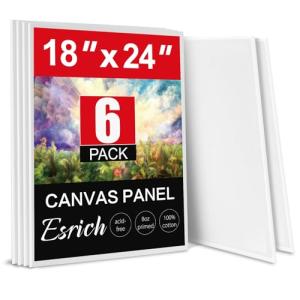 ESRICH Canvas for Painting 18x24 Inch, 6 Pack Canvas Boards for Painting Cotton Primed Acid Free Large Blank Canvases, Canvas Panels for Oil Paint, Watercolor, Acrylic Paint, Gouache and Tempera.