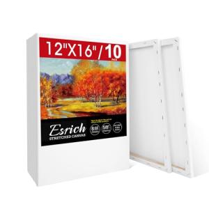 ESRICH Stretched Canvas for Painting 12x16 Inch, 10 Pack Blank Canvas -5/8 in Profile Primed Cotton White Canvases for Painting for Oil & Acrylic Paint