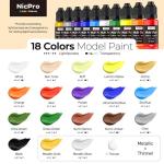 Nicpro 18 Colors Model Paint Set, 20ml Ready to Use Modeling Acrylic Paints, Brush & Airbrush Compatible, Miniature Paint Set for Beginners & Artists on Models, Figures, Crafts, Canvas, with 1 Thinner