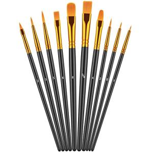 Paint Brush Set, 10 Pcs Paint Brushes for Acrylic Painting, Round Pointed Tip Detail Small Paint Brush for Oil Watercolor Canvas Face Body Boards Rock, Adult Drawing Arts Crafts Supplies, Black