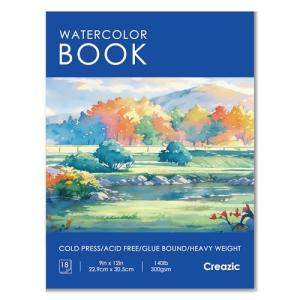 Watercolor Paper Pad 9"x12" (140lb/300gsm) - Acid-Free Artist Sketchbook| Cold-Pressed Heavyweight Water Color Paper for Adults, Kids & Beginners - Ideal for Watercolors, Mixed Media & Crafts (Blue)