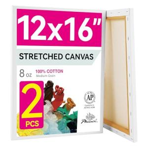 PHOENIX 12x16 Inch Pack of 2 Canvas - Stretched Canvases for Painting, 8 Oz Triple Primed 5/8 Inch Profile 100% Cotton White Blank Framed Canvas for Oil Acrylic & Pouring Art