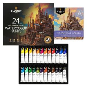 Castle Art Supplies 24 X 12ML Watercolor Paint Set | New Improved Formula | Value for Adult Artists | Quality, Intense Colors | Just Squeeze the Tube, Mix with Water and Get Creative (New Improved Formula)