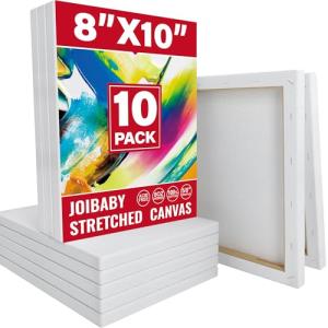 Stretched Canvas for Painting,10Pack 8X10 Inch Stretched White Blank Canvas,8 Oz Triple Primed 5/8" Profile Stretched Canvases,100% Cotton,Canvas for Painting, for Acrylics, Oils