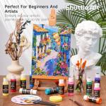 Shuttle Art 100 Colors Acrylic Paint, 2oz/60ml Bottles, Include 2 Sets of 12 Paint Brushes, 1 Art Sponge & Palette, Premium for Artists, Beginners & Kids on Canvas Rocks Wood Ceramic