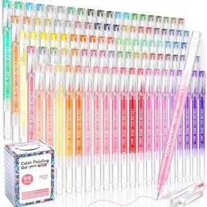 DUULEMANG Gel Pens For Coloring, 99 Colors Gel Colored Pens Marker for Adult Coloring Books, 0.6mm Fine Point Pens for Black Paper, Writing, Journaling, Drawing, Art Supplies