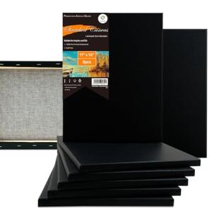 CONDA Black Stretched Canvas 11x14 inch 8 Pack Canvases for Painting, 100% Cotton, 8 oz Gesso-Primed, 5/8 Inch Profile Artist Canvas Value Bulk Pack for Acrylics, Oils Painting