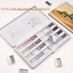 Fuumuui Watercolor Paint Set- 24-Color Opaque Semi-Moist Watercolor Paint, Gray Painting Sets Professional Art Supplies for Artists Adult Beginner Painters Amateur Hobbyists Painting
